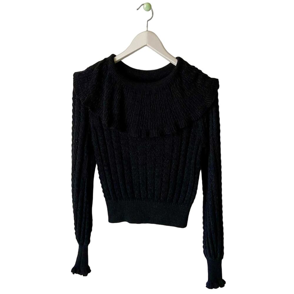 Free People Cropped Black Knit Cowl Neck Sweater Size XS